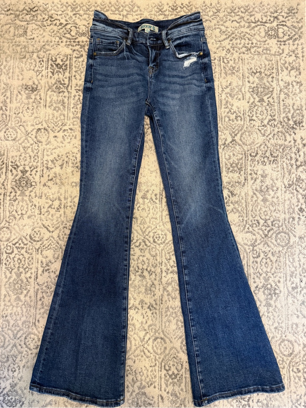 Women's Dark Blue Flare Jeans with Slight Distress